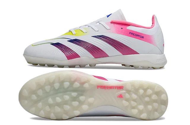 Adidas Predator Blanco Rosa Bajo Corte Superior Sintético Franja Gradiente Jaula Césped Turístico Zapatos de Fútbol 6