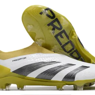 Adidas Predator White Yellow Low-Cut Knit Upper Textured Synthetic Overlay Firm-Ground Soccer Shoes