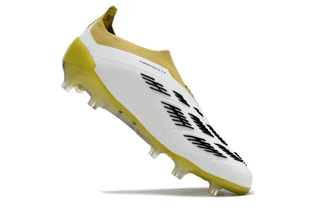 Adidas Predator White Yellow Low-Cut Knit Upper Textured Synthetic Overlay Firm-Ground Soccer Shoes 2