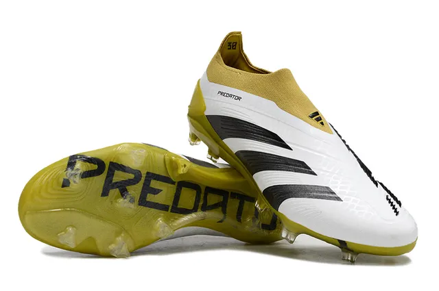 Adidas Predator White Yellow Low-Cut Knit Upper Textured Synthetic Overlay Firm-Ground Soccer Shoes 4