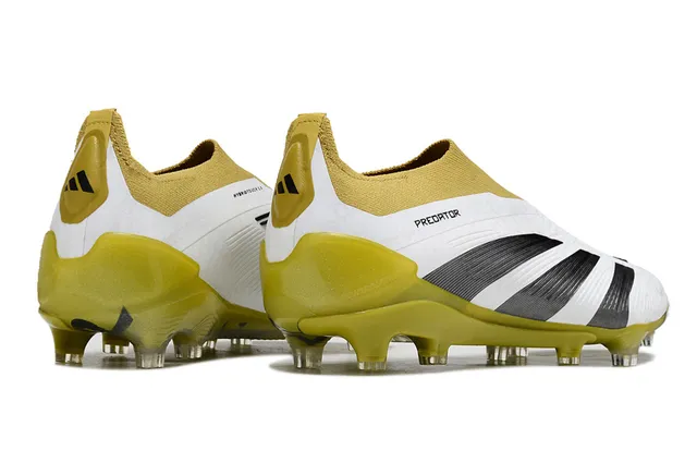Adidas Predator White Yellow Low-Cut Knit Upper Textured Synthetic Overlay Firm-Ground Soccer Shoes 5