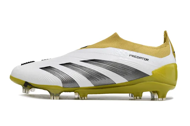 Adidas Predator White Yellow Low-Cut Knit Upper Textured Synthetic Overlay Firm-Ground Soccer Shoes 6