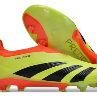 Adidas Predator Yellow Orange Neon Synthetic Upper Black Three-Stripe Overlay Firm-Ground Soccer Shoes