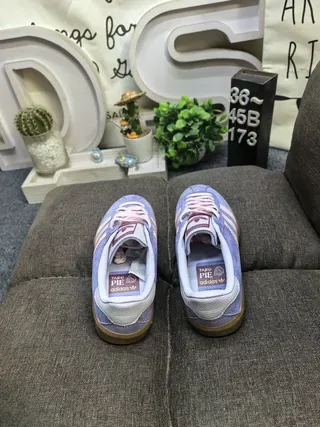 Adidas Camurça Roxo Bege Superior Três Faixas Panel Lateral Lifestyle Sneakers 8