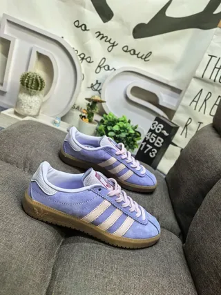Adidas Camurça Roxo Bege Superior Três Faixas Panel Lateral Lifestyle Sneakers 9