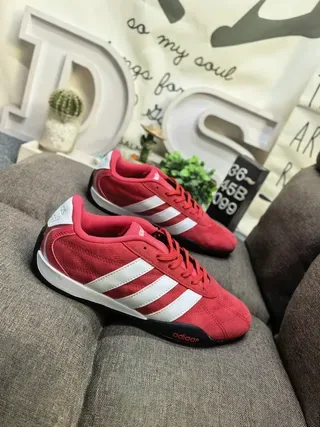 Adidas Red White Suede Upper Three-Stripe Side Panel Lifestyle Sneakers 9