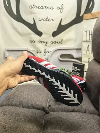 Adidas Red White Suede Upper Three-Stripe Side Panel Lifestyle Sneakers 4