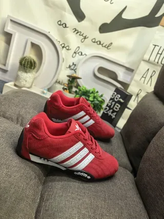 Adidas Red White Suede Upper Three-Stripe Side Panel Lifestyle Sneakers 9