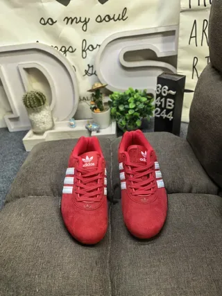 Adidas Red White Suede Upper Three-Stripe Side Panel Lifestyle Sneakers 10