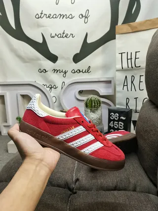 Adidas Red White Suede Upper Three Stripes Lifestyle Sneakers 5