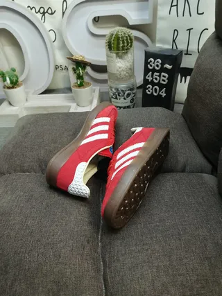 Adidas Red White Suede Upper Three Stripes Lifestyle Sneakers 6