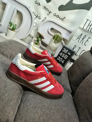 Adidas Red White Suede Upper Three Stripes Lifestyle Sneakers 9