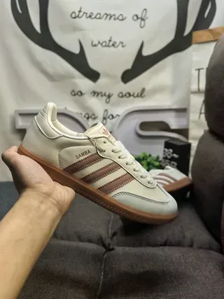 Adidas Samba Beige Brown Low-Top Leather Upper Lifestyle Sneakers 5
