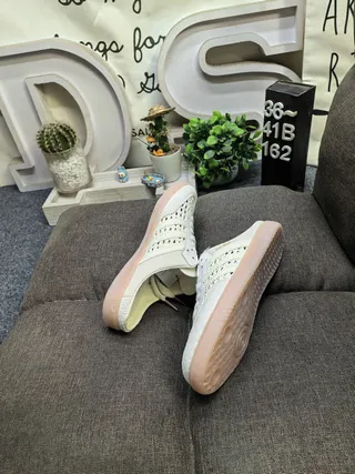 Adidas Samba Beige White Perforated Upper Open-Back Mule Casual Shoes 6