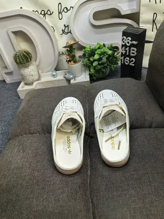 Adidas Samba Beige White Perforated Upper Open-Back Mule Casual Shoes 8