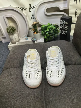 Adidas Samba Beige White Perforated Upper Open-Back Mule Casual Shoes 10