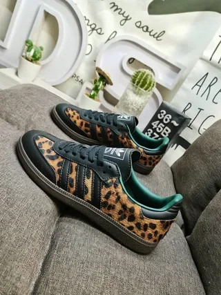 Adidas Samba Leopard Print Black Teal Lifestyle Sneakers 7