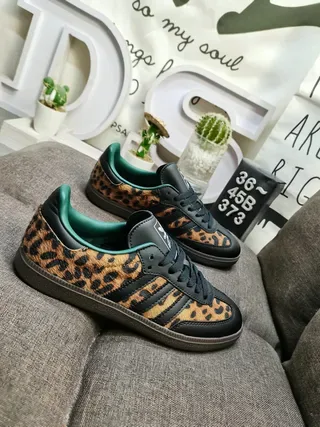Adidas Samba Leopard Print Black Teal Lifestyle Sneakers 9