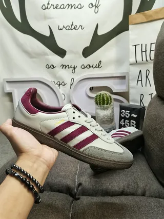 Adidas Samba Off-White and Burgundy Lifestyle Sneakers 5