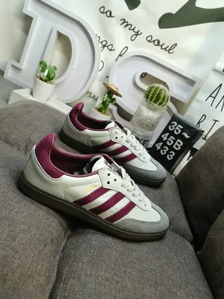 Adidas Samba Off-White and Burgundy Lifestyle Sneakers 9