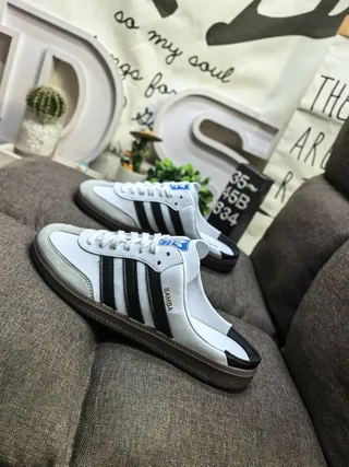 Adidas Samba White Black Gray Loafers 7