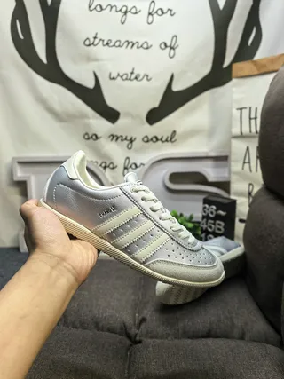 Adidas Silver Beige Metallic Leather Perforated Toebox Lifestyle Sneakers 5