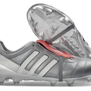 Adidas Silver Red Metallic Leather Upper Three White Stripes Firm-Ground Soccer Shoes