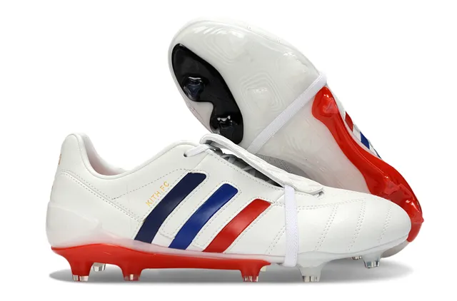 Adidas Silver Red Metallic Leather Upper Three White Stripes Firm-Ground Soccer Shoes 2