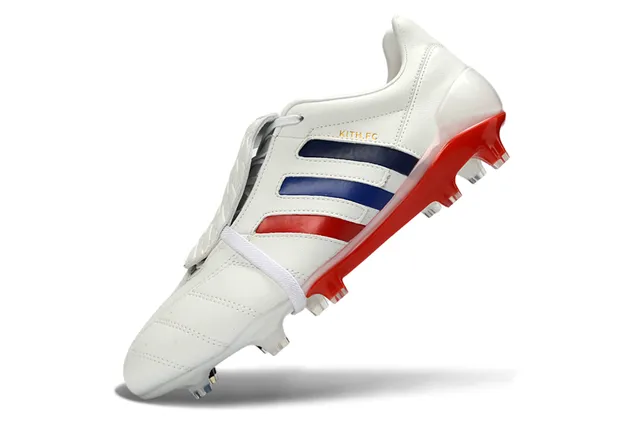 Adidas Silver Red Metallic Leather Upper Three White Stripes Firm-Ground Soccer Shoes 4