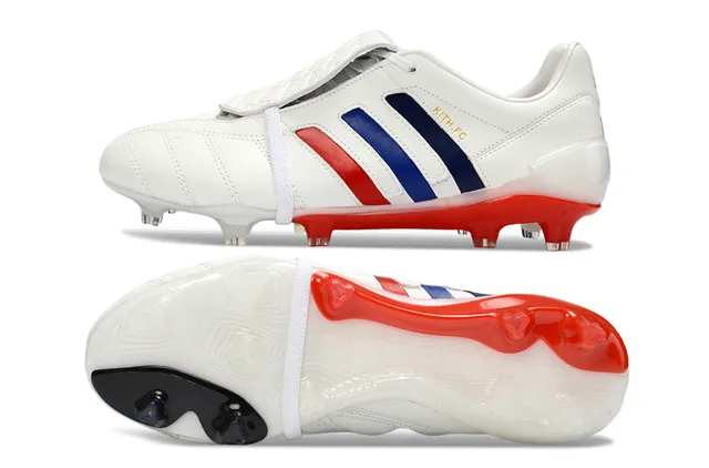 Adidas Silver Red Metallic Leather Upper Three White Stripes Firm-Ground Soccer Shoes 7