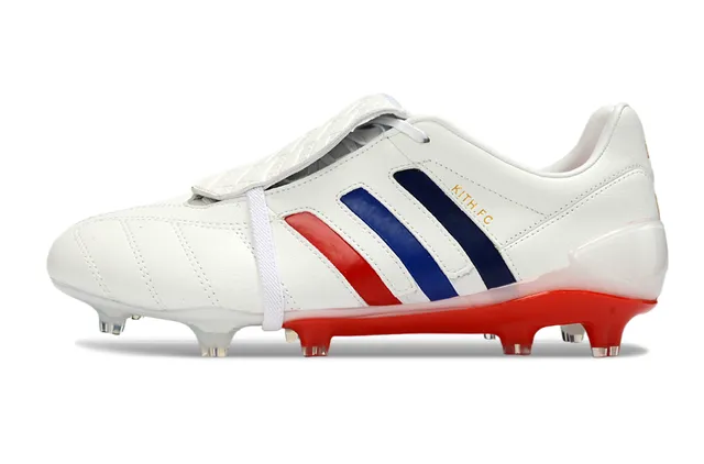 Adidas Silver Red Metallic Leather Upper Three White Stripes Firm-Ground Soccer Shoes 8