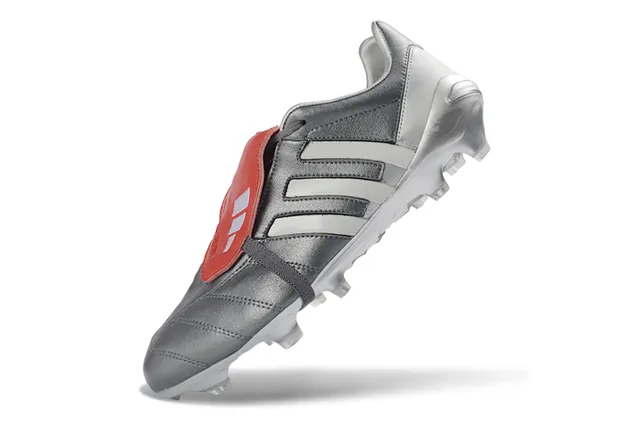 Adidas Silver Red Metallic Leather Upper Three White Stripes Firm-Ground Soccer Shoes 10