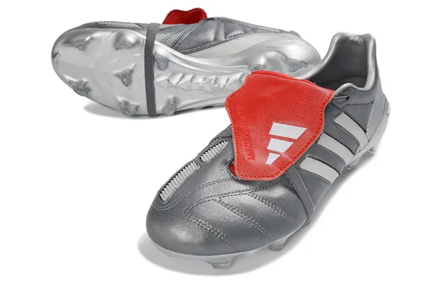 Adidas Silver Red Metallic Leather Upper Three White Stripes Firm-Ground Soccer Shoes 11