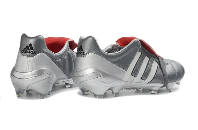 Adidas Silver Red Metallic Leather Upper Three White Stripes Firm-Ground Soccer Shoes 12