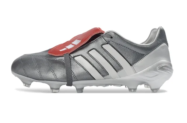 Adidas Silver Red Metallic Leather Upper Three White Stripes Firm-Ground Soccer Shoes 13