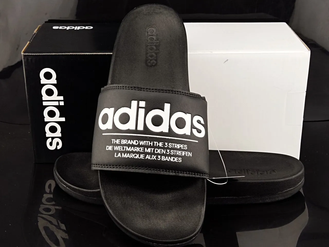 Adidas Slide Black Leather-Look Strap Slipper 3