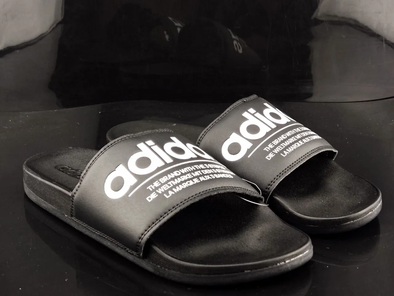 Adidas Slide Black Leather-Look Strap Slipper 4