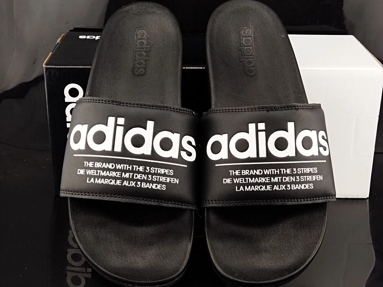 Adidas Slide Black Leather-Look Strap Slipper 5