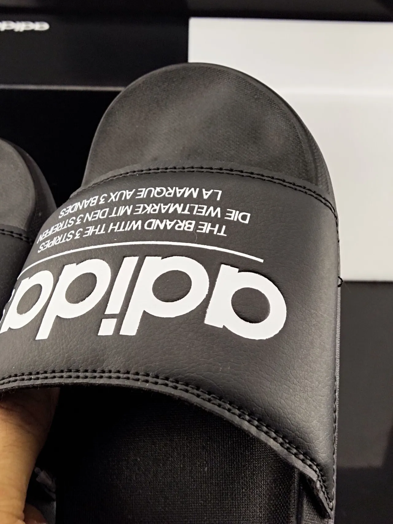 Adidas Slide Black Leather-Look Strap Slipper 6