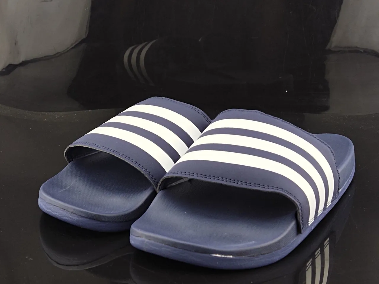 Adidas Slide Azul Marinho Branco Plantilha Moldada Tira de Três Faixas Sandálias 2