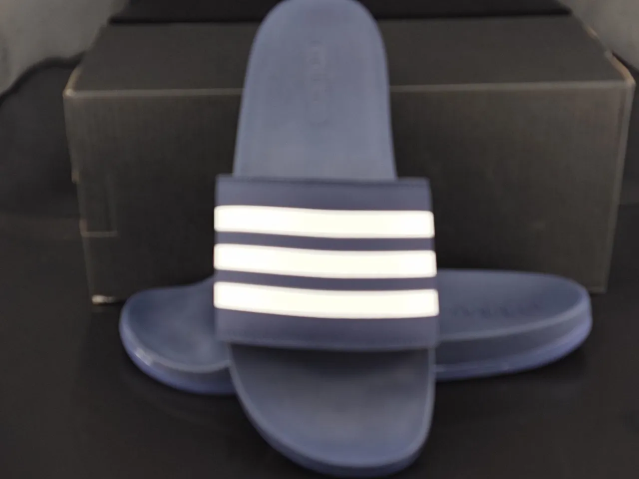 Adidas Slide Azul Marinho Branco Plantilha Moldada Tira de Três Faixas Sandálias 3