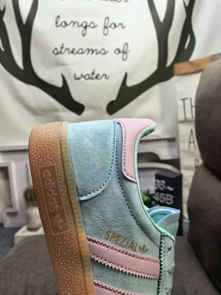 Adidas Spezial Mint Green and Pink Suede Lifestyle Sneakers 23