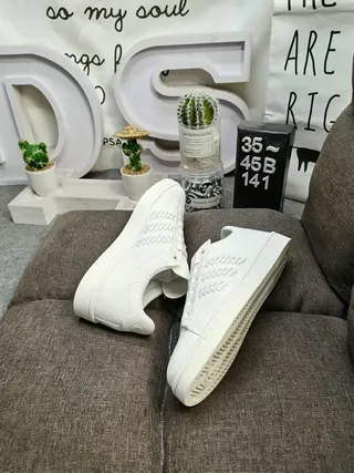 Adidas Stan Smith White Monochrome Suede-Textured Upper Lifestyle Sneakers 6