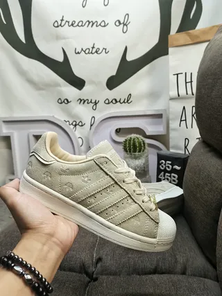 Adidas Superstar Beige Suede Shell-Toe Lifestyle Sneakers 5