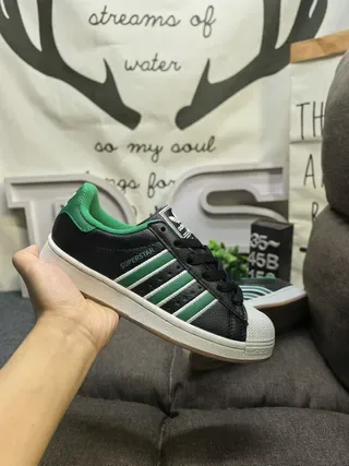 Adidas Superstar Black and Green Lifestyle Sneakers 5