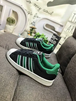 Adidas Superstar Black and Green Lifestyle Sneakers 7