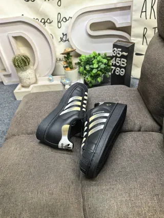 Adidas Superstar Black and Metallic Gold Lifestyle Sneakers 6