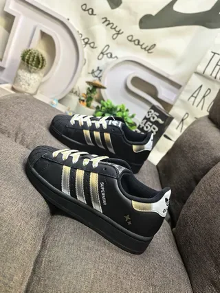 Adidas Superstar Black and Metallic Gold Lifestyle Sneakers 7