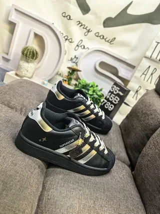 Adidas Superstar Black and Metallic Gold Lifestyle Sneakers 9