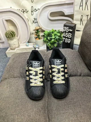 Adidas Superstar Black and Metallic Gold Lifestyle Sneakers 10